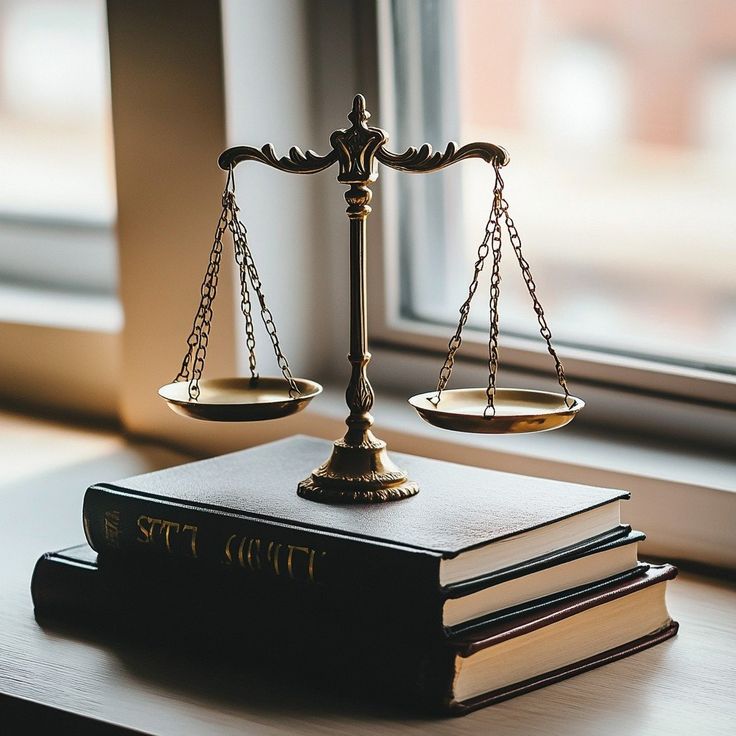 Balança da Justiça sobre livros
